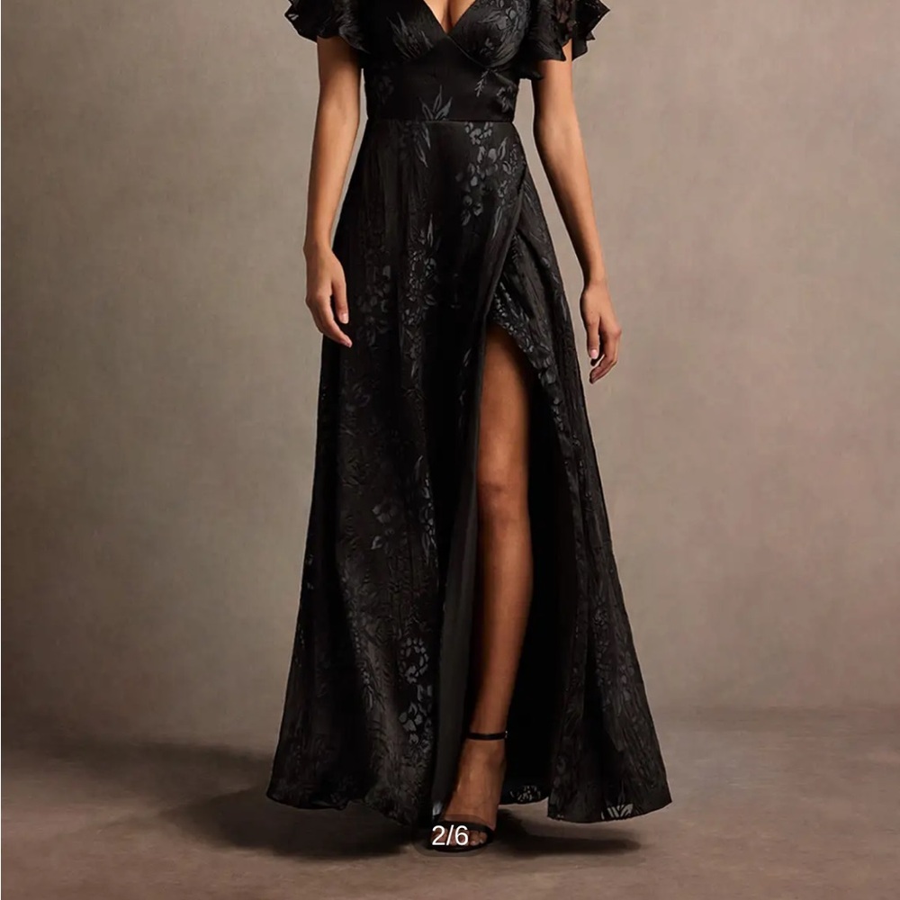 Azazie Vicky Black Burnout Slate Maxi Dress